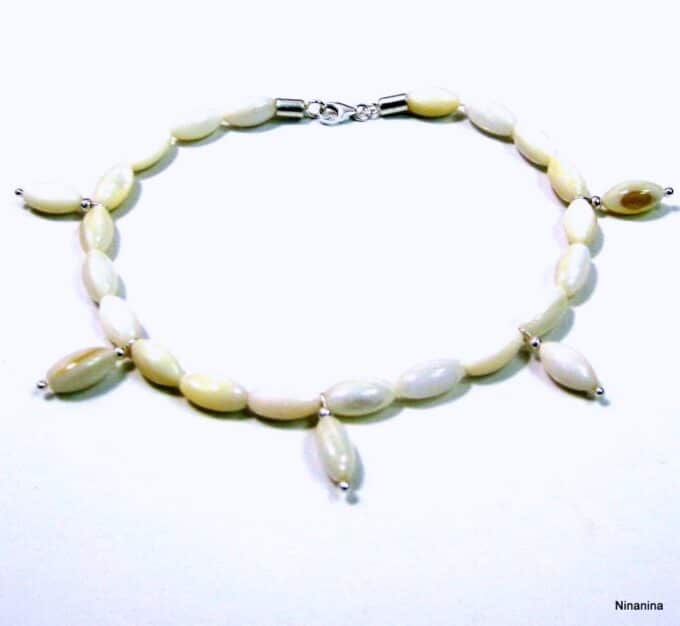 N4288y Bijou Pied Mariage nacre blanche et argent 925 massif - Bijoux de pieds mariée en ligne Ninanina