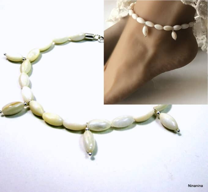 N4288z Bijou Pied Mariage nacre blanche et argent 925 massif - Bijoux de pieds mariée en ligne Ninanina