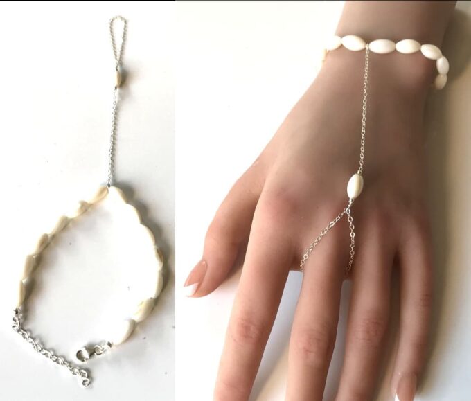 N4294d Bracelet poignet bague argent 925 et nacre - chaine de main - Bijoux Bracelets en ligne Ninanina