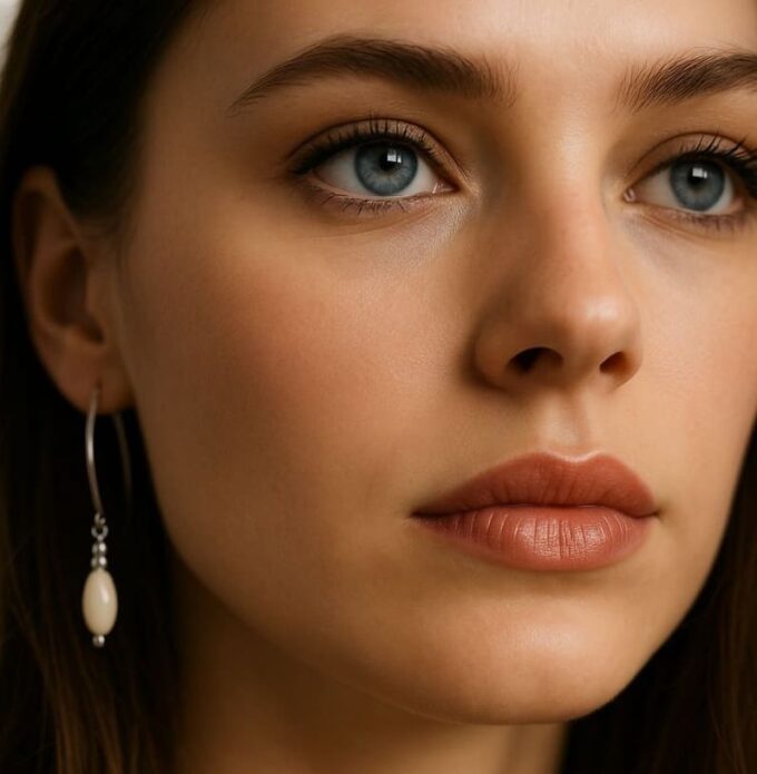 N4301c Boucles D oreilles Argent 925 massif Artisanales pour Femme - Pendentif forme Goutte en Nacre Blanche - Bijoux d'oreille en ligne Ninanina