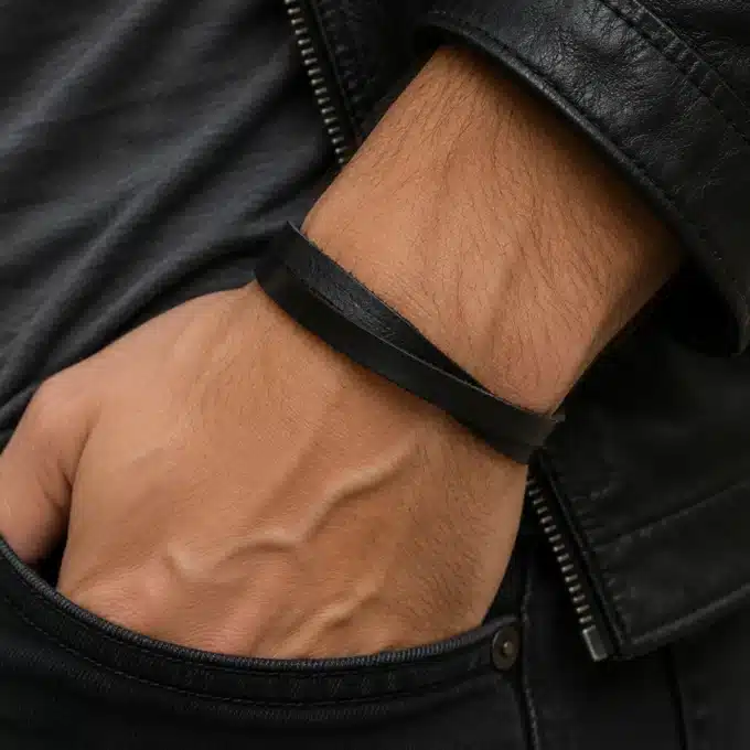 N4304a Bracelet homme cuir 2 tours fermoir Acier inoxydable argenté - Bijoux bracelets hommes en ligne Ninanina