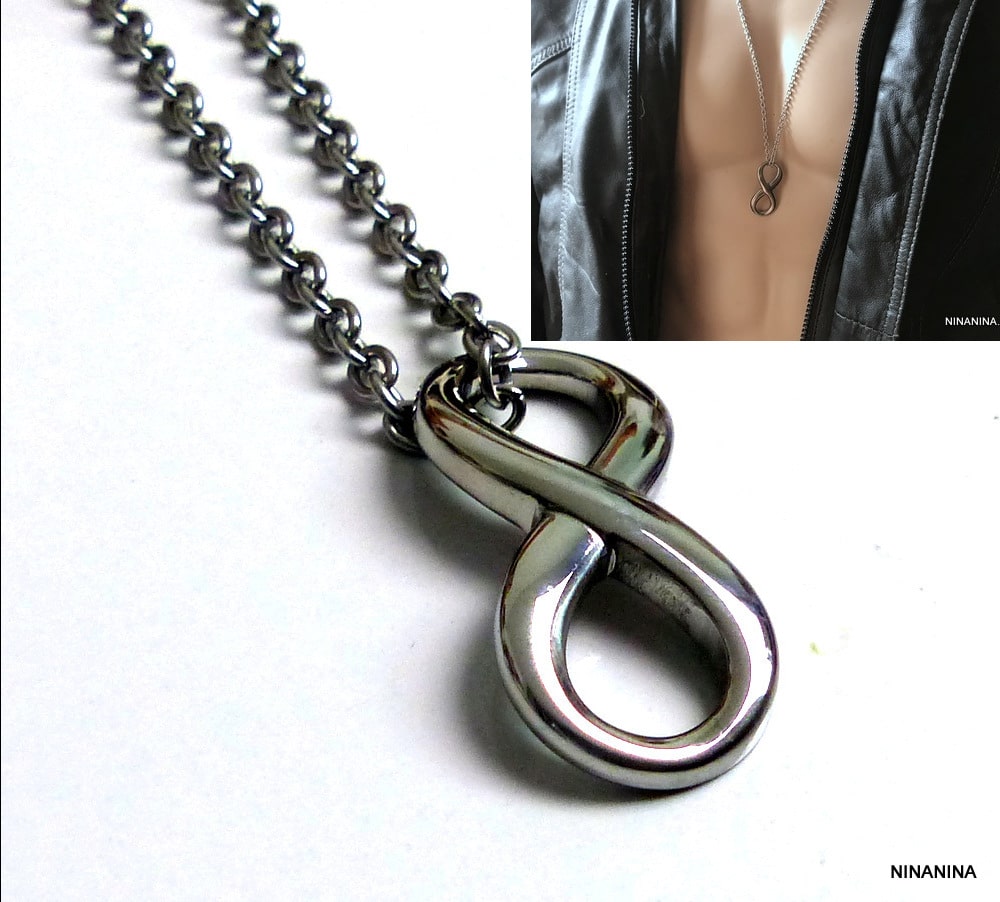 Collier homme infini pendentif Acier inoxydable argenté - Ninanina