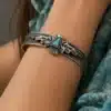 N4314c Bracelet Manchette Thunderbird argenté et howlite turquoise - Bijoux bracelets en ligne Ninanina