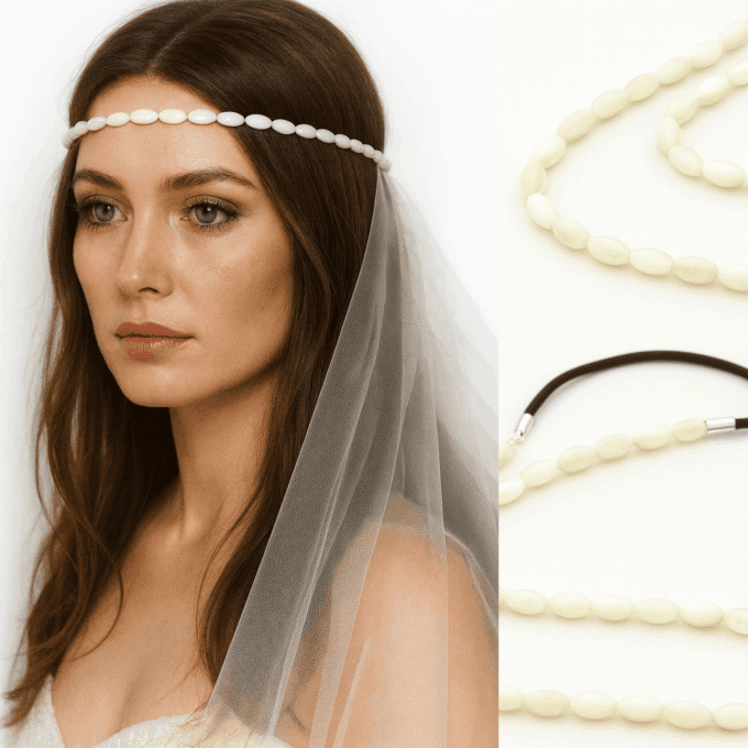 N4337a Headband mariage perles ovales en nacre blanche et Argent 925 - Accessoires bijoux de tete en ligne Ninanina