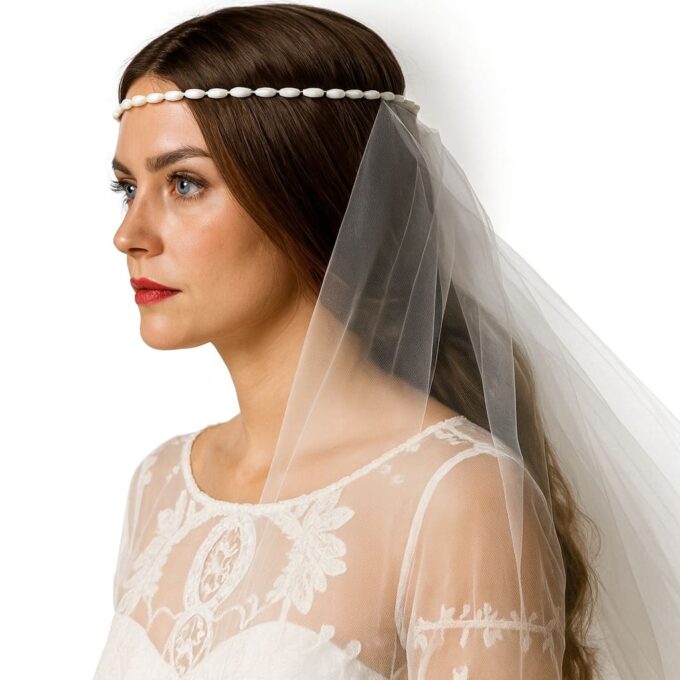 N4337b Headband mariage perles ovales en nacre blanche et Argent 925 - Accessoires bijoux de tete en ligne Ninanina