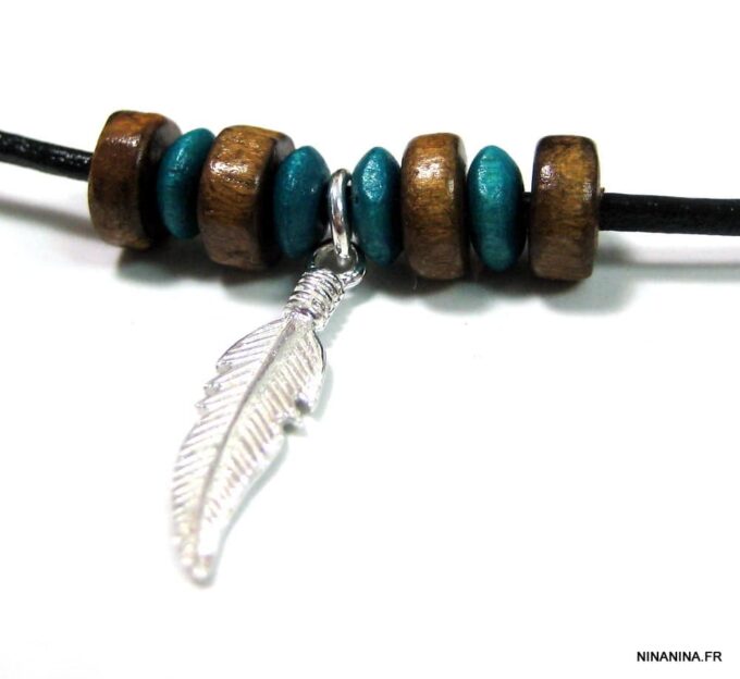 N4372f_collier_cordon_cuir_perles_bois_plume_argent_massif