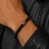N4377 Bracelet homme perle bois et Argent 925 massif elastique - Bijoux bracelets hommes en ligne Ninanina