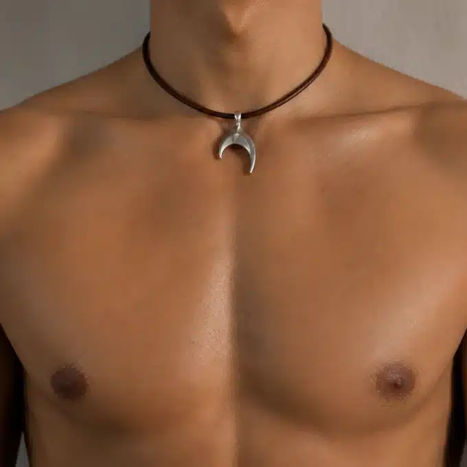 N4408 Collier pendentif queue de baleine Acier inoxydable homme cuir - Bijoux colliers hommes en ligne Ninanina