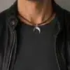 N4408a Collier pendentif queue de baleine Acier inoxydable homme cuir - Bijoux colliers hommes en ligne Ninanina