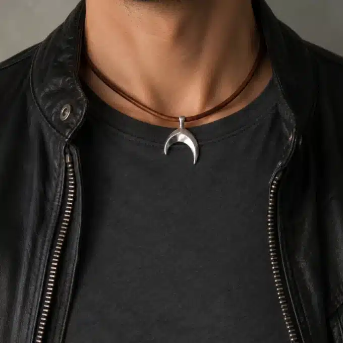 N4408a Collier pendentif queue de baleine Acier inoxydable homme cuir - Bijoux colliers hommes en ligne Ninanina