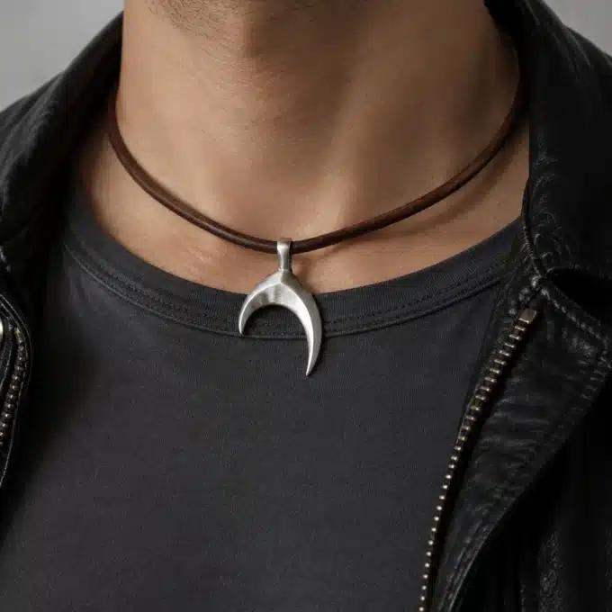 N4408b Collier pendentif queue de baleine Acier inoxydable homme cuir - Bijoux colliers hommes en ligne Ninanina