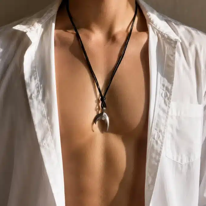 N4409a Collier homme cuir pendentif queue de baleine Acier inoxydable - Bijoux colliers hommes en ligne Ninanina