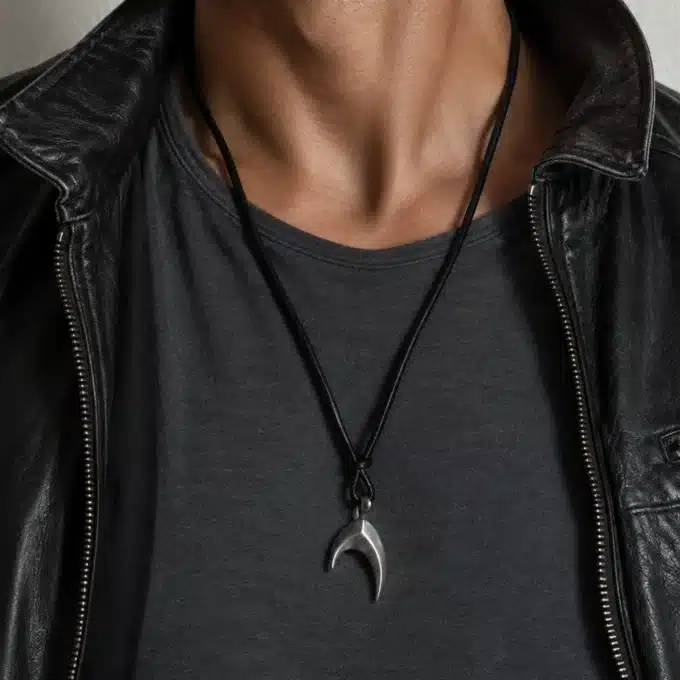 N4409c Collier homme cuir pendentif queue de baleine Acier inoxydable - Bijoux colliers hommes en ligne Ninanina