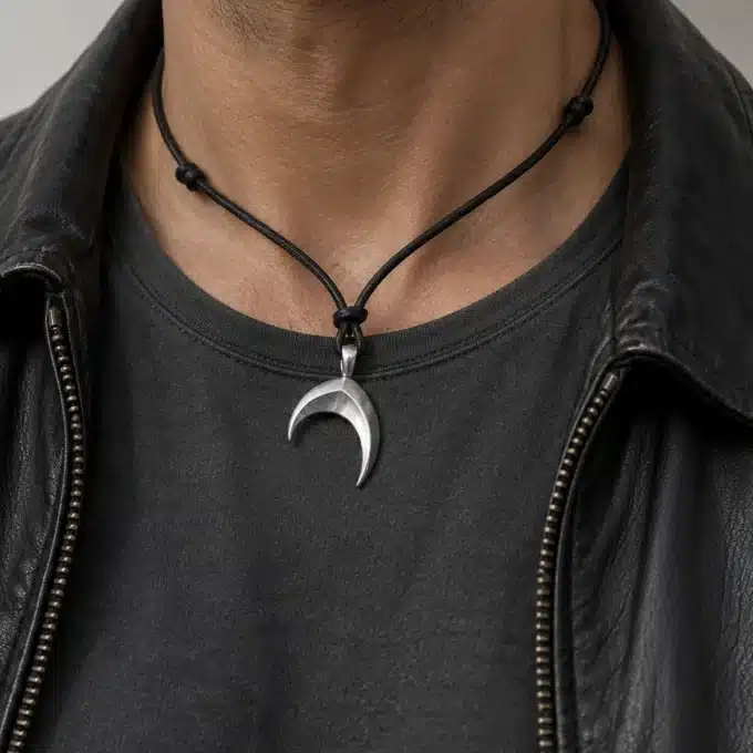 N4409d Collier homme cuir pendentif queue de baleine Acier inoxydable - Bijoux colliers hommes en ligne Ninanina