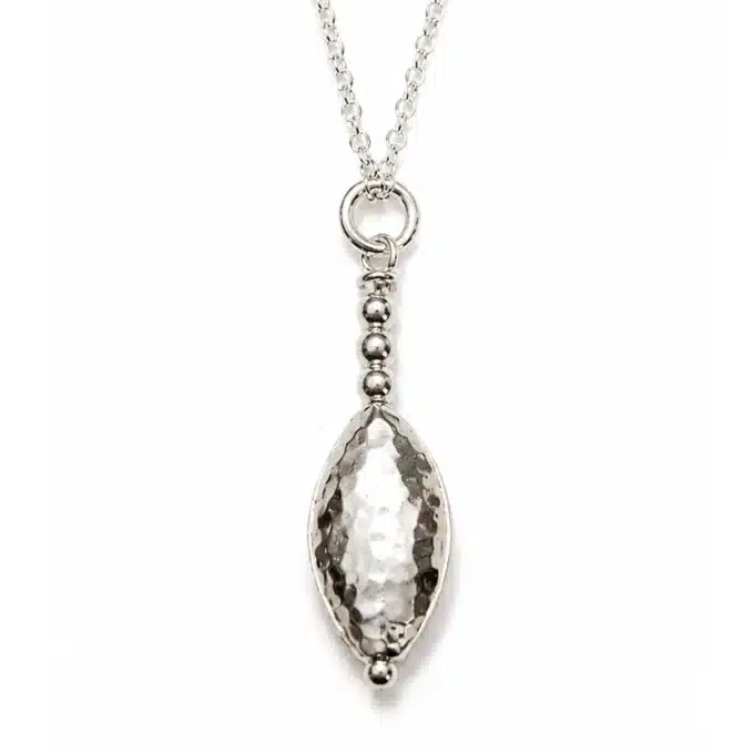 N4411c Collier sautoir pendentif goutte Argent 925 massif martelé - Bijoux colliers femmes en ligne Ninanina