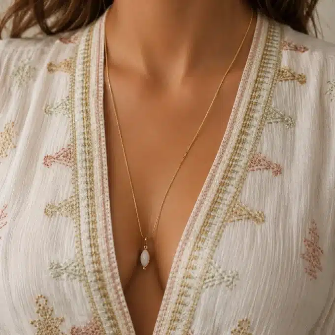 N4415b Collier long sautoir plaqué or et pendentif goutte nacre - Bijoux colliers femmes en ligne Ninanina