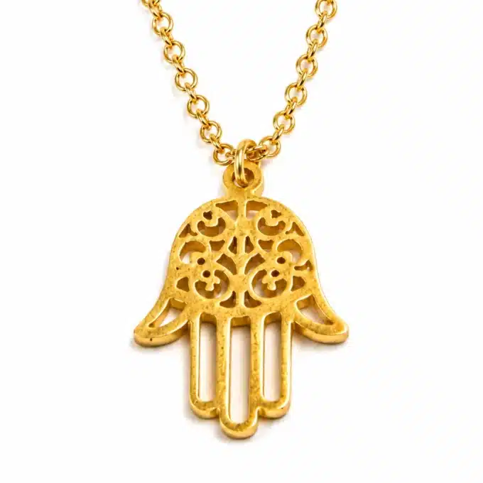 N4417b Collier femme pendentif main de fatma acier inoxydable doré - Bijoux colliers femmes en ligne Ninanina