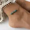 N4425a Chaine de cheville turquoise naturelle Plaqué Or femme - Bijoux de pieds femmes en ligne Ninanina