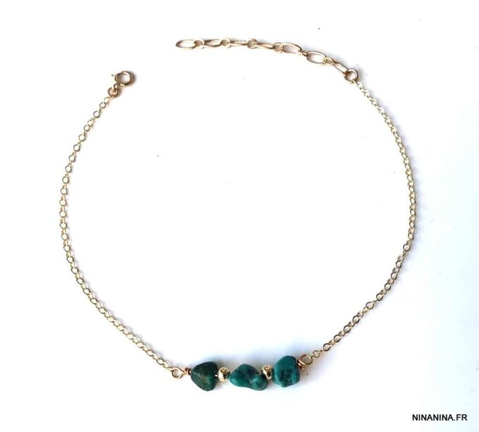 N4425a Chaine de cheville turquoise verte naturelle Plaqué Or - Bijoux de pied en ligne Ninanina