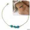 N4425c Chaine de cheville turquoise naturelle Plaqué Or femme - Bijoux de pieds femmes en ligne Ninanina