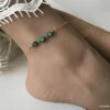 N4425f Chaine de cheville Plaqué Or turquoise verte naturelle femme - Bijoux de pied en ligne Ninanina