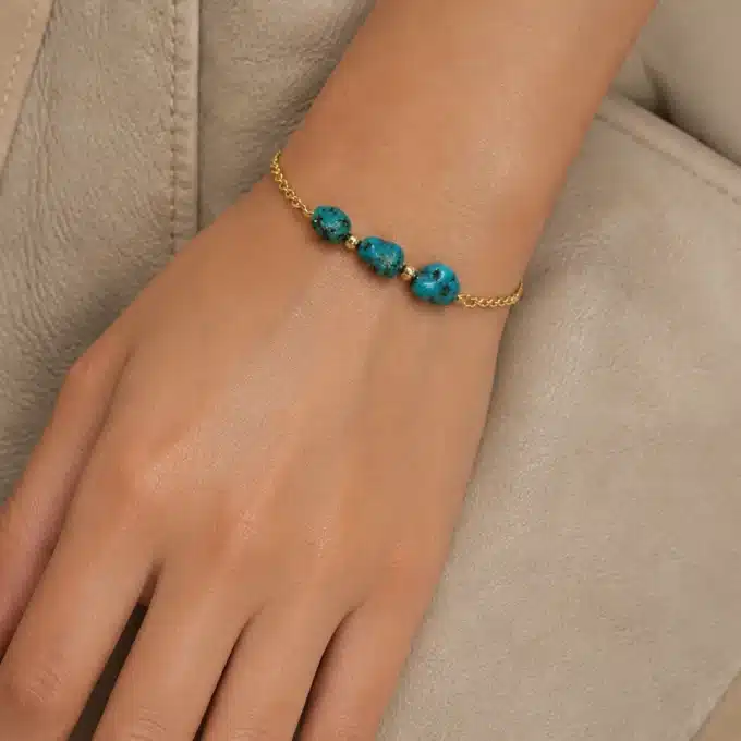 N4426a Bracelet fin Plaqué Or Et Turquoises naturelles femme - Bijoux bracelets femmes en ligne Ninanina