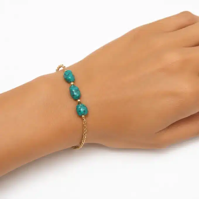 N4426b Bracelet fin Plaqué Or Et Turquoises naturelles femme - Bijoux bracelets femmes en ligne Ninanina