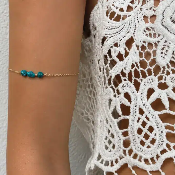 N4427 Bracelet de biceps femme Plaqué Or Turquoise naturelle - Bijoux braceloets femmes en ligne Ninanina