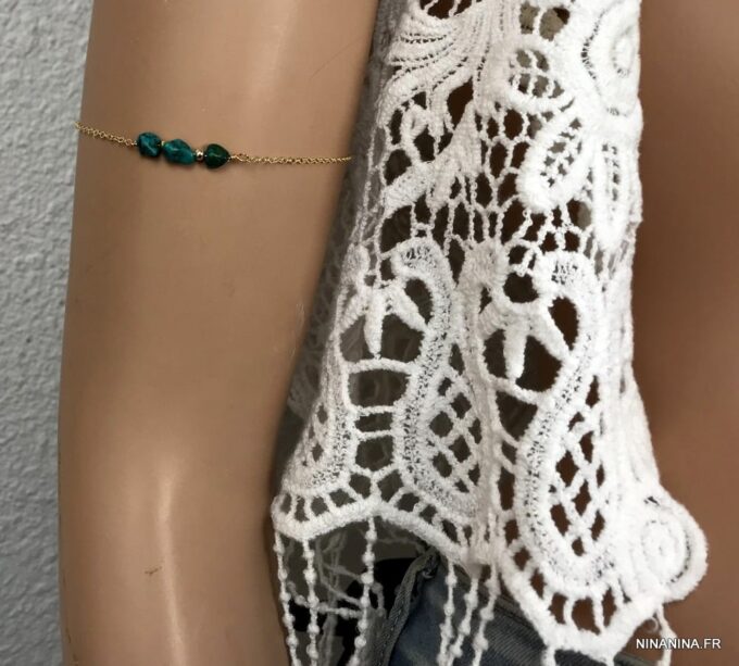 N4427 Bracelet de biceps femme Plaqué Or Turquoise verte - Bijoux Bracelets en ligne Ninanina