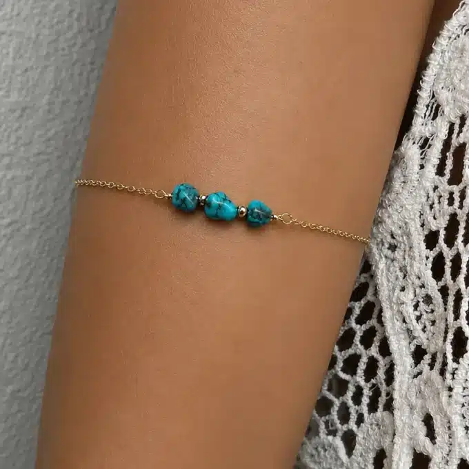 N4427a Bracelet de biceps femme Plaqué Or Turquoise naturelle - Bijoux braceloets femmes en ligne Ninanina