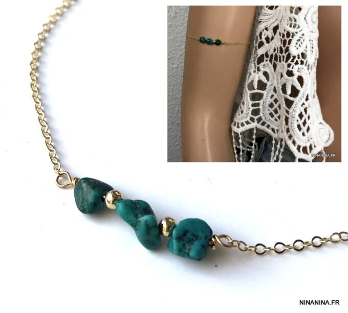 N4427a Bracelet de biceps femme Plaqué Or Turquoise verte - Bijoux Bracelets en ligne Ninanina