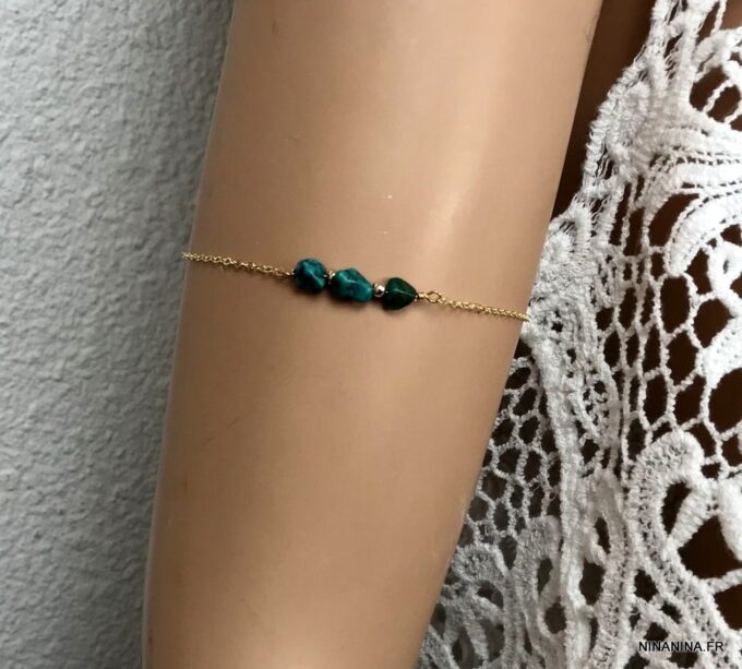 N4427b Bracelet de biceps femme Plaqué Or Turquoise verte - Bijoux Bracelets en ligne Ninanina