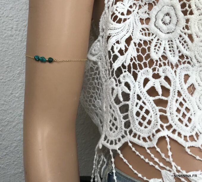 N4427d Bracelet de biceps femme Plaqué Or Turquoise verte - Bijoux Bracelets en ligne Ninanina
