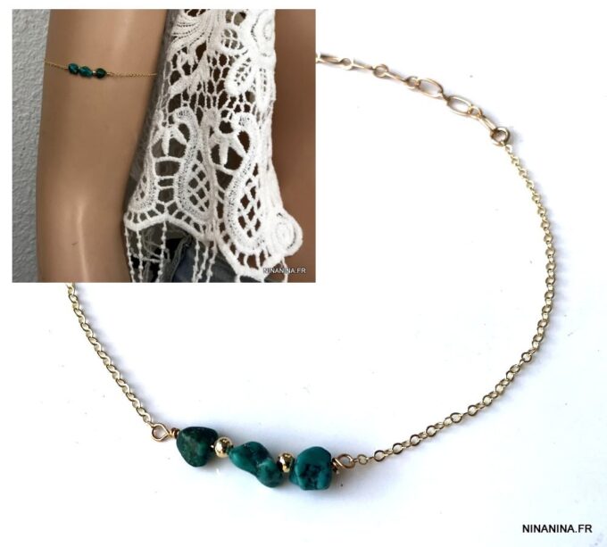 N4427e Bracelet de biceps femme Plaqué Or Turquoise verte - Bijoux Bracelets en ligne Ninanina