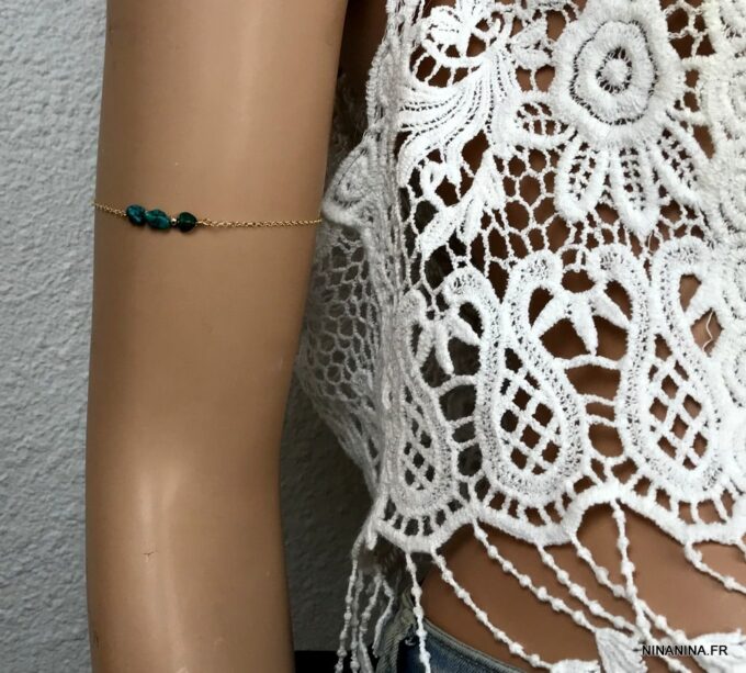 N4427g Bracelet de biceps femme Plaqué Or Turquoise verte - Bijoux Bracelets en ligne Ninanina