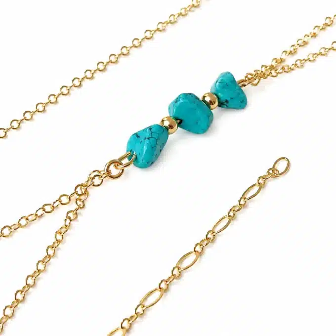 N4428a Chaine de pied Plaqué Or femme Turquoise naturelle - Bijoux de piedsfemmes en ligne Ninanina