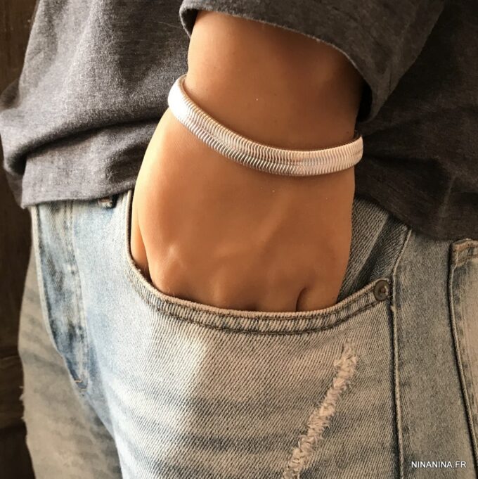 N4431a Bracelet Argent maille serpent plate pour homme - Bijoux Bracelets en ligne Ninanina