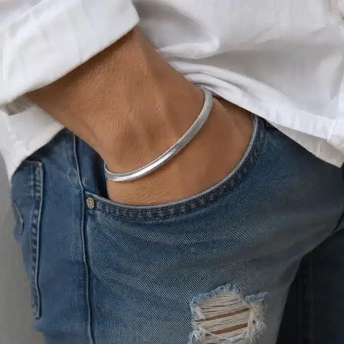 N4431a Bracelet Argent maille serpent plate pour homme - Bijoux colliers hommes en ligne Ninanina