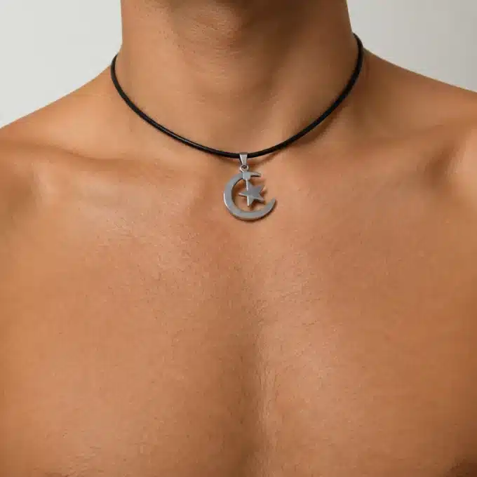 N4433 Collier Pendentif Algérie homme Acier inoxydable cordon cuir - Bijoux colliers hommes en ligne Ninanina