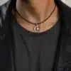 N4433a Collier Pendentif Algérie homme Acier inoxydable cordon cuir - Bijoux colliers hommes en ligne Ninanina