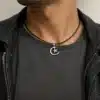 N4433b Collier Pendentif Algérie homme Acier inoxydable cordon cuir - Bijoux colliers hommes en ligne Ninanina