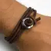 N4439c Bracelet homme gros cordon cuir enroulé bouton Acier argenté - Bijoux bracelets hommes en ligne Ninanina