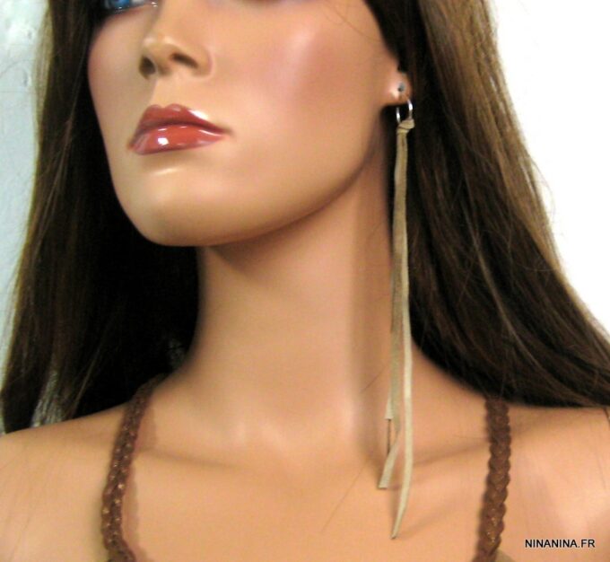 N4443e boucles créoles argent massif et daim