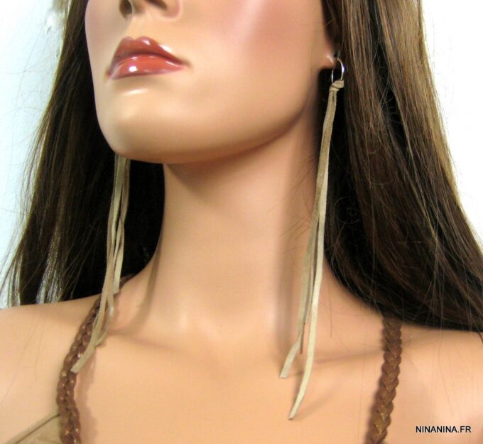 N4443k boucles créoles argent massif et daim