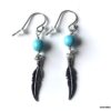 N4444 Boucles D'oreilles Turquoise véritable plume argent 925 - Bijoux Boucles d'oreilles en ligne Ninanina