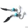 N4444b Boucles D'oreilles Turquoise véritable plume argent 925 - Bijoux Boucles d'oreilles en ligne Ninanina