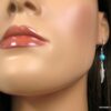 N4444c boucles d'oreilles turquoises et plume argent massif