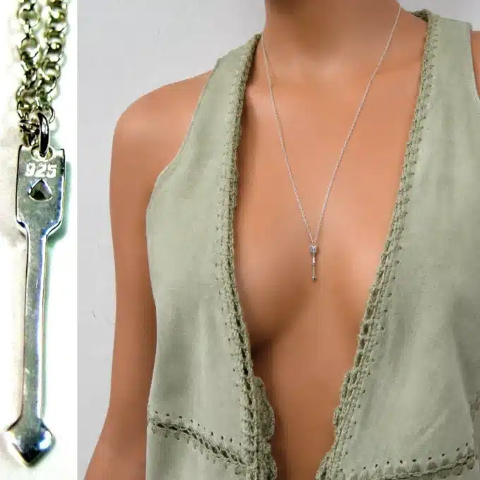 N4448b Collier femme pendentif flèche Argent 925 massif boheme chic - Bijoux colliers femmes en ligne Ninanina
