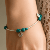 N4449Y Bracelet Argent Et Turquoise Femme perles rondes fait main – Bijoux Bracelets femmes en ligne Ninanina