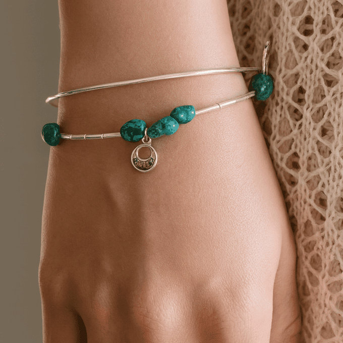 N4449Z Bracelet Argent Et Turquoise Femme perles rondes fait main – Bijoux Bracelets femmes en ligne Ninanina